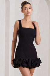 Black Strappy Mini Dress With Ruffle Trim